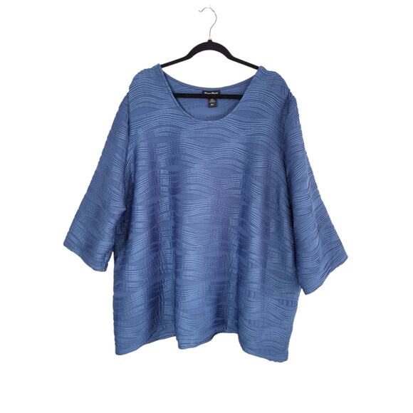 Maggie Barnes Blue Textured Artsy Top Blouse 4X Pullover 3/4 Sleeve Work Coastal - Picture 1 of 8